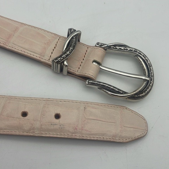 Brighton Statement  Leather Belt Croc Embossed Silver Hardware Pink Sz M 30 - Picture 5 of 7